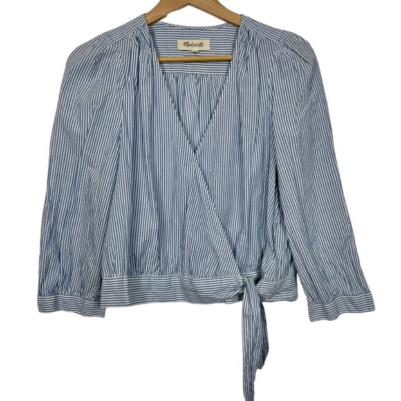MADEWELL Wrap Top in Indigo Stripe Size: Large - Picture 2 of 8